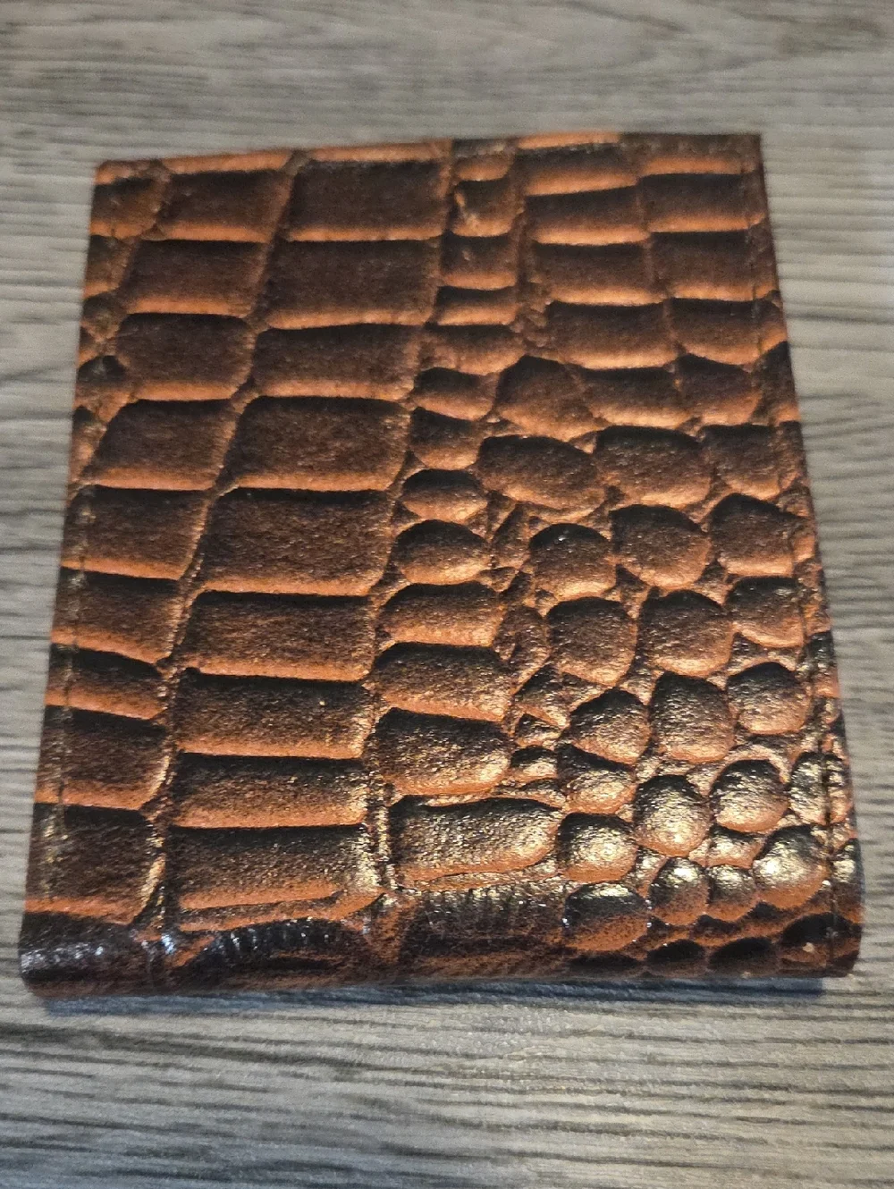 Brown Croc Textured Leather Wallet #3